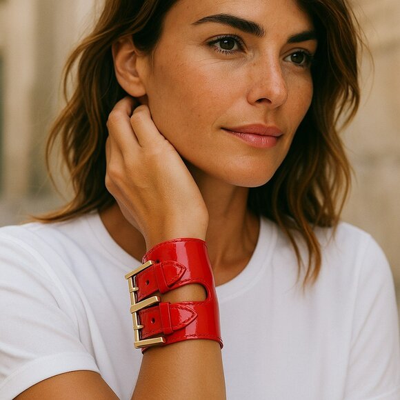 Louis Vuitton Charlton Bracelet in Red Monogram Vernis Leather/NWOT - Picture 1 of 8